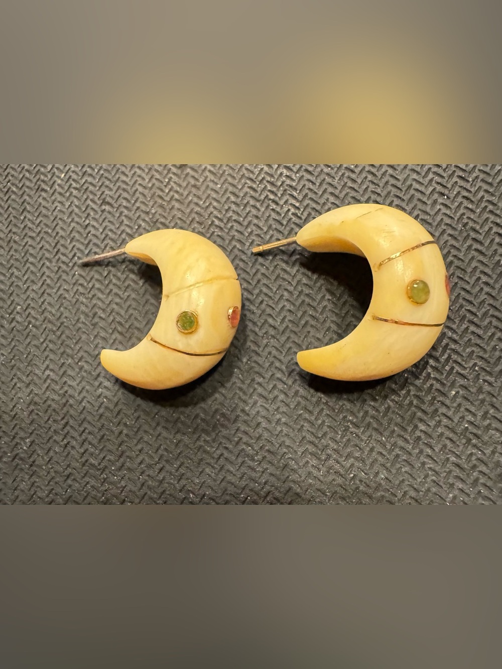 Ivory Crescent Moon Hoop Earrings Ft Small Stones